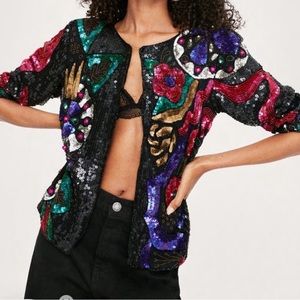 Spectacular Sequins Art Silk Jacket Sz M